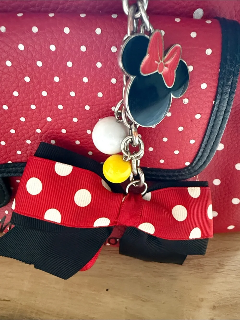Disney Parks Exclusive Minnie Polka Dot Tote with Bow Bag Charm
